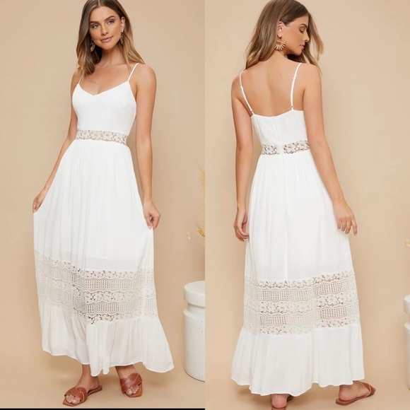 Cami maxi dress lace crochet white boho lace panel - Picture 2 of 2